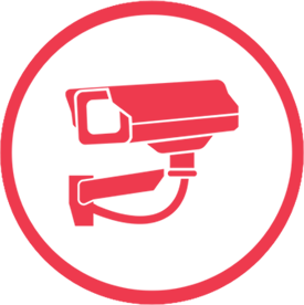 Red cctv icon in a red circle