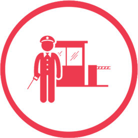 Red security guard icon in a red circle